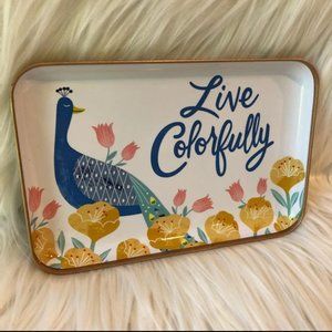 "Live Colorfully" Peacock Trinket Dish